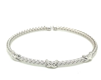 Bracciale rigido intrecciato in argento sterling 925 italiano con motivo a tre X (prodotto in Italia)
