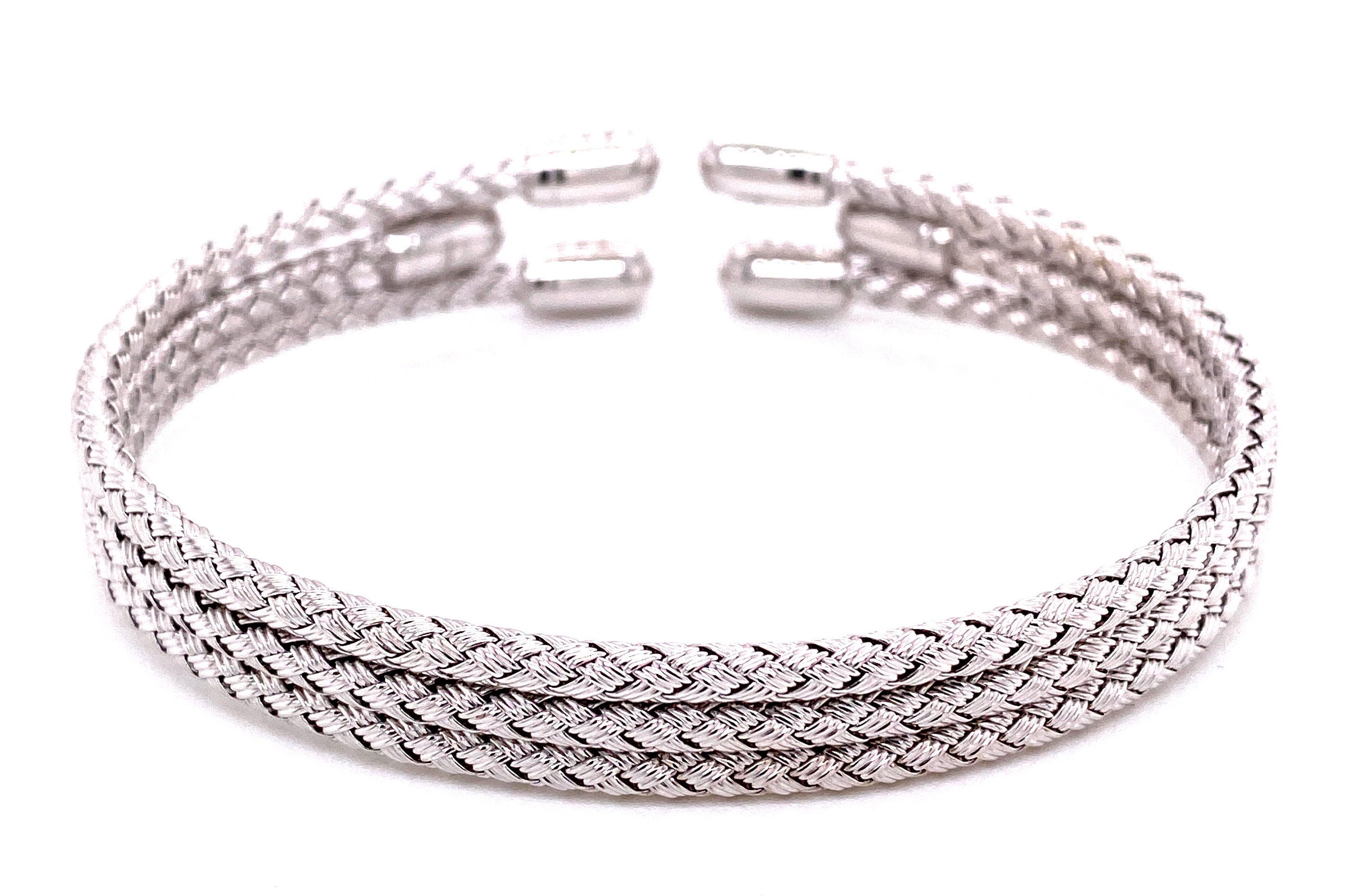 Italian 925 Sterling Silver Tri-band Cuff Bangle – Woven Bracelet