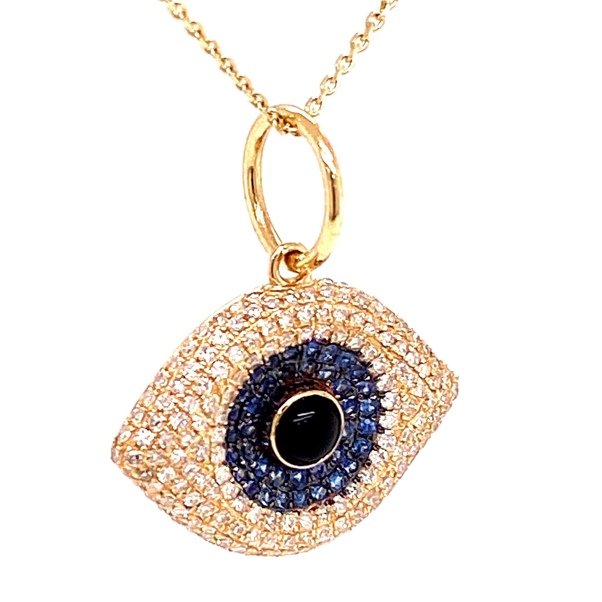 14k Diamond Evil Eye Pendant Charm Pendant Necklace / 14k Blue Etsy