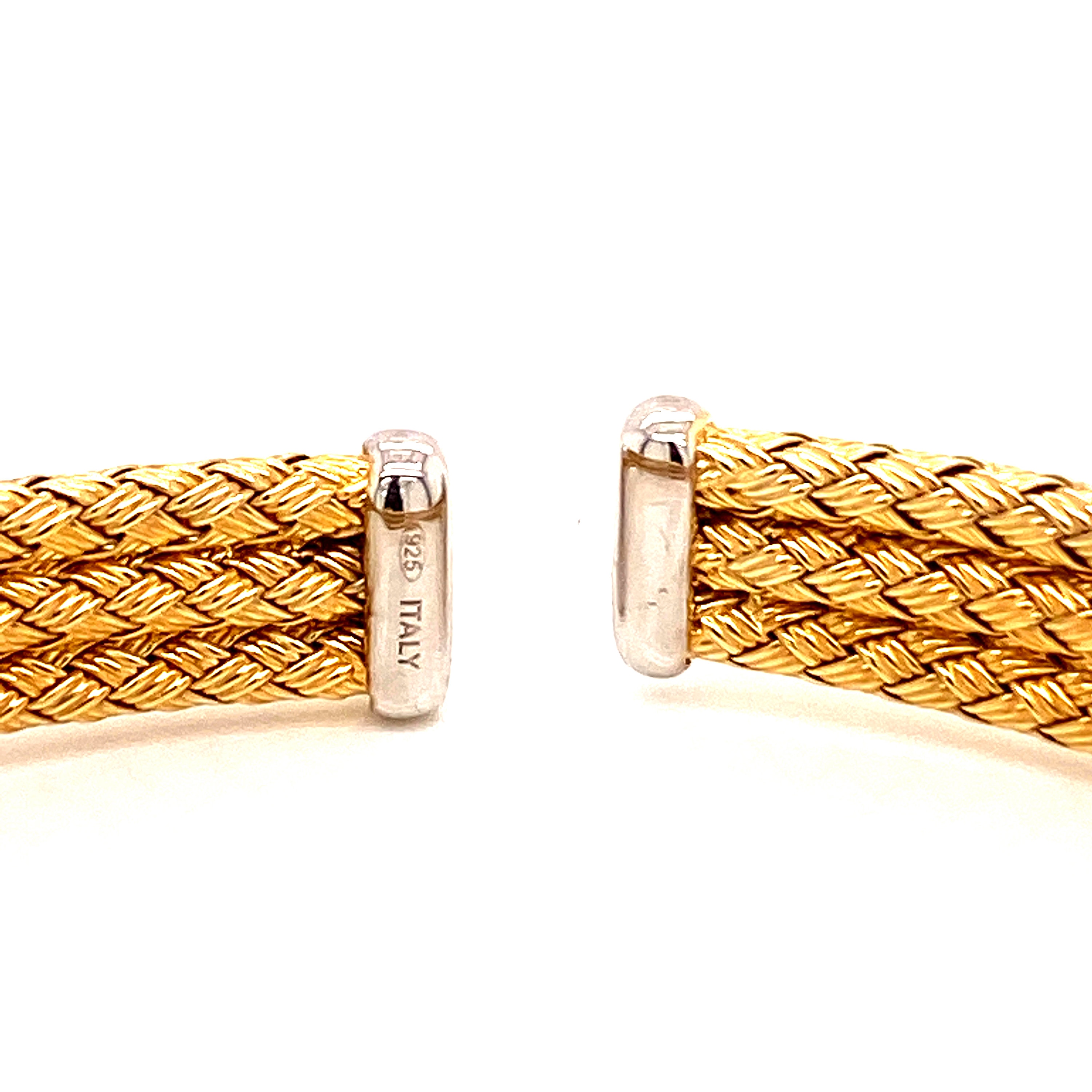 Italian 925 Sterling Silver Cuff Bangle Woven Bracelet With