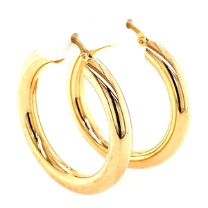 14k Yellow Gold Round Hoop Earrings – Classic Tube Hoop Earrings 35mm – Simple 14k Gold Hoops for Everyday Wear