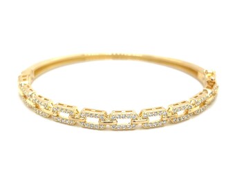 14k Gold Plated Sterling Silver Honeycomb CZ Bangle – Elegant 7" Pavé Crystal Bracelet – Modern Jewelry Gift for Her