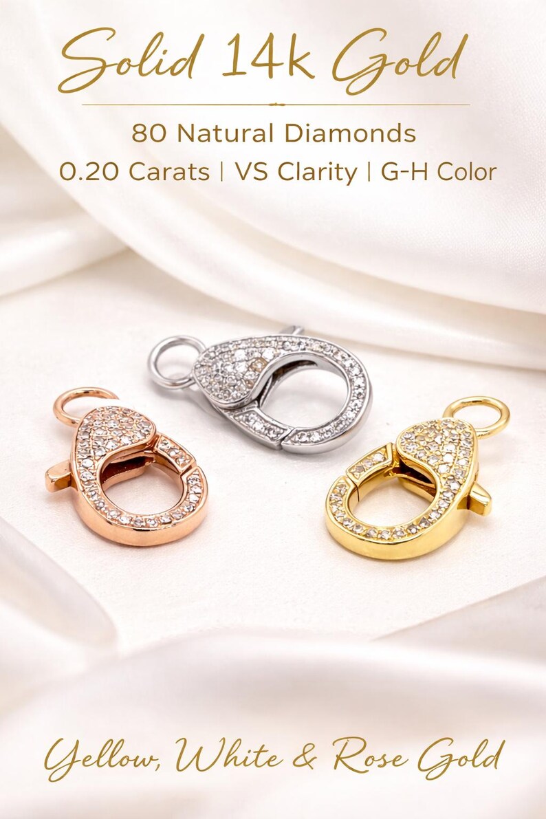 14k Gold Diamond Lock Charm Pendant | Mini Diamond Lock Clasp Charm | Pavé Diamond Connector Charm | Yellow White Rose Gold Gift image 2