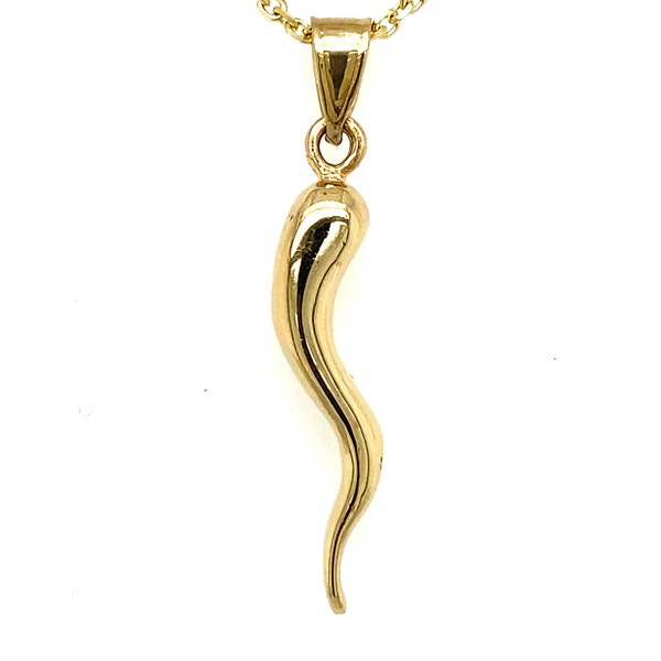 14k Solid Yellow Gold Italian Horn Charm Necklace Pendant / 14k Yellow Gold Italian Horn (Cornicello) / / Heavyweight Italian Horn Charm