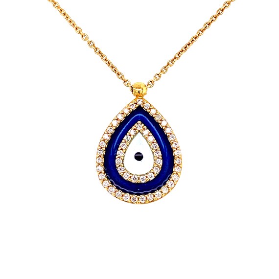 18k Gold Teardrop Diamond Evil Eye Pendant Necklac