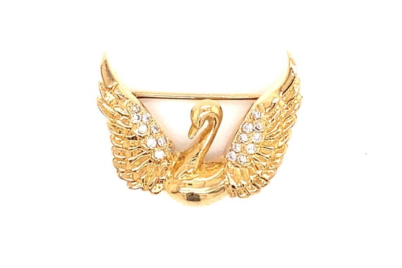 14k Yellow Gold Diamond Elegant Swan Pin / Elegan… - image 1