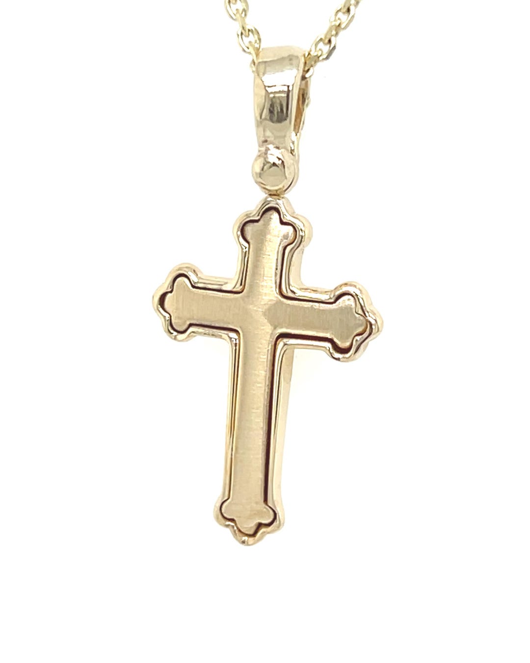 14k Solid Gold Cross / Yellow Gold & White Gold Cross / 1