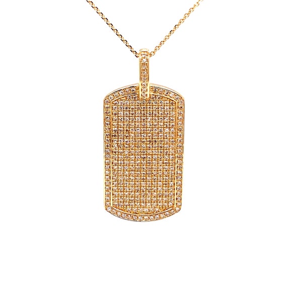 14k Gold Diamond Dog Tag Charm Pendant Necklace With Pave Set Etsy