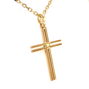 Italian Mens 14k Solid Gold Cross Pendant Charm With Double Grooved ...