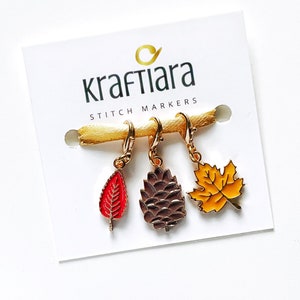 Cherry tree leaf stitch marker, Knitting stitch marker, gift for knitters, gift for crocheters, red leaf, kraftiara markers image 4