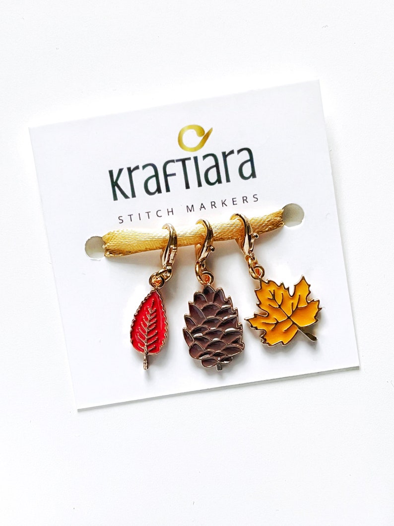 Cherry tree leaf stitch marker, Knitting stitch marker, gift for knitters, gift for crocheters, red leaf, kraftiara markers image 4