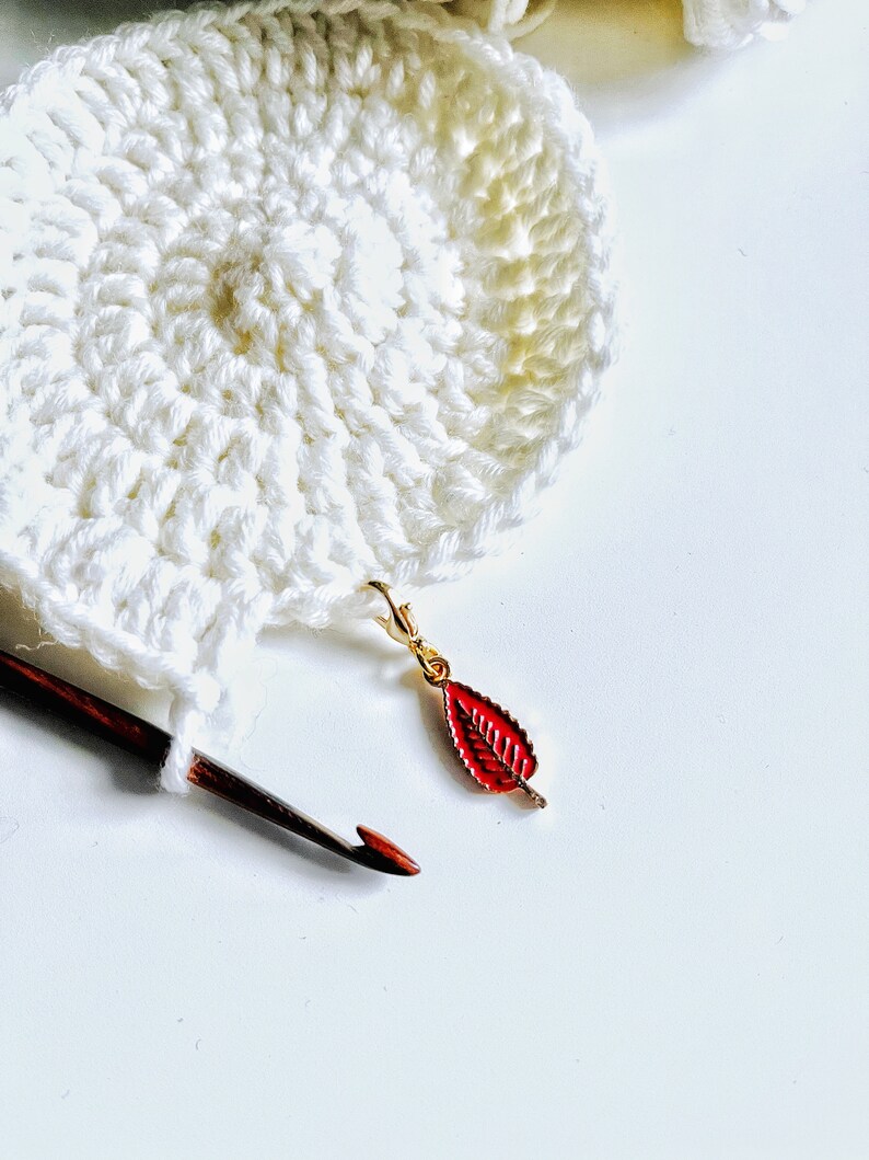 Cherry tree leaf stitch marker, Knitting stitch marker, gift for knitters, gift for crocheters, red leaf, kraftiara markers image 2