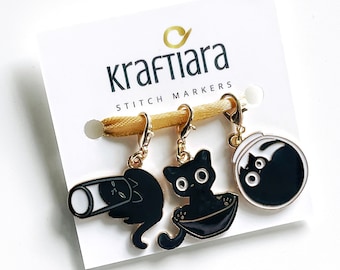 Cat yoga stitch markers, cute and fun knit or crochet markers, removable and snag free, on lobster clasps or closed rings