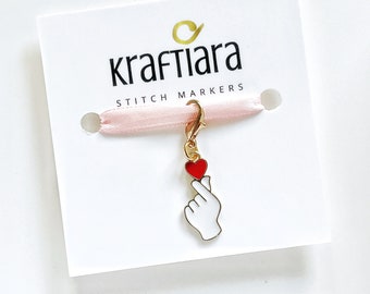 Finger heart stitch marker, crochet and knitting accessories for k-dramas fan, perfect for knitflix with korean dramas in the background