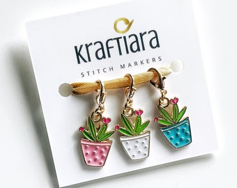 Plant stitch markers, cute cactus, succulent progres keepers, plant lover knitter gift