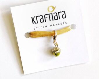 Green acorn stitch marker, progress keepers, knitting accessories