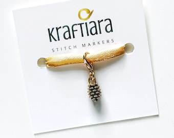 Pine Cone Stitch Marker: Golden Enamel Crochet Knitting Progress Keeper
