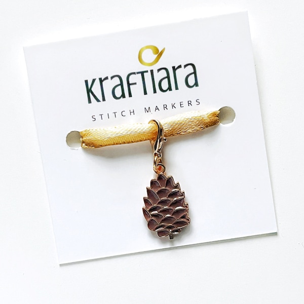 Big pine cone charm, Woodland crochet stitch marker, progress keeper for knitting and crochet, kraftiara markers