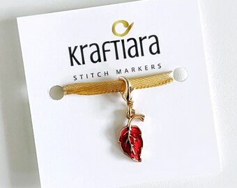 Nature stitch marker, Knitting stitch marker, gift for knitters, gift for crocheters, red leaf, kraftiara markers