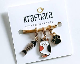 Cat Stitch Markers: Enamel Charms, Knitting Crochet Accessories