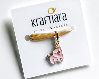 Cute pig stitch marker, animal progress keeper, for knitting and crochet