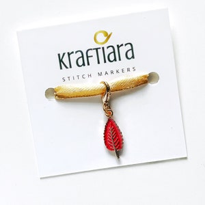 Cherry tree leaf stitch marker, Knitting stitch marker, gift for knitters, gift for crocheters, red leaf, kraftiara markers image 1