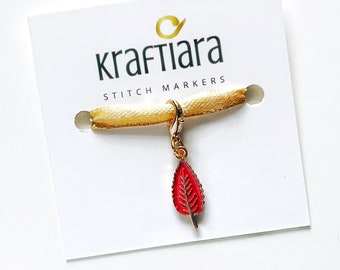 Cherry tree leaf stitch marker, Knitting stitch marker, gift for knitters, gift for crocheters, red leaf, kraftiara markers