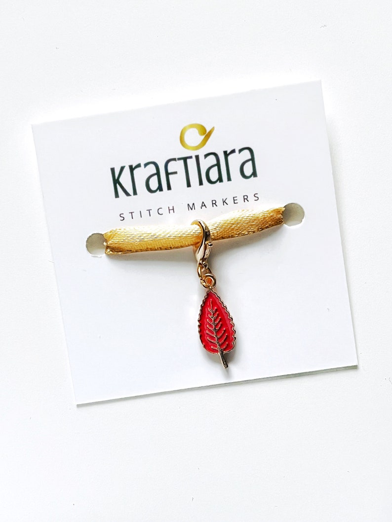 Cherry tree leaf stitch marker, Knitting stitch marker, gift for knitters, gift for crocheters, red leaf, kraftiara markers image 1