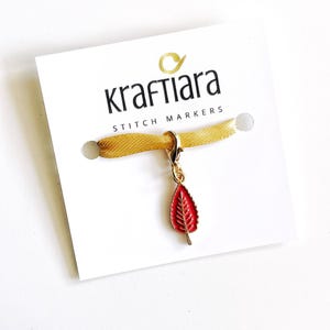 Cherry tree leaf stitch marker, Knitting stitch marker, gift for knitters, gift for crocheters, red leaf, kraftiara markers