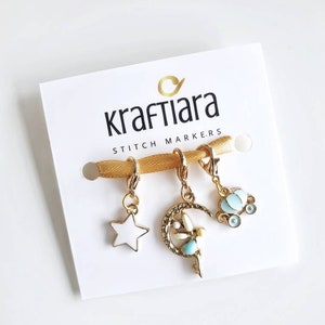 Fairy tales stitch markers, Fairy charm, star charm, carriage charm, gift for knitters, crochet locking stitch markers