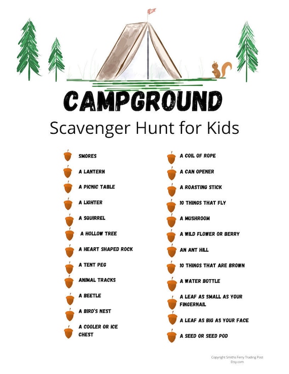 Campground Scavenger a Hunt for Kids-instant DOWNLOAD | Etsy