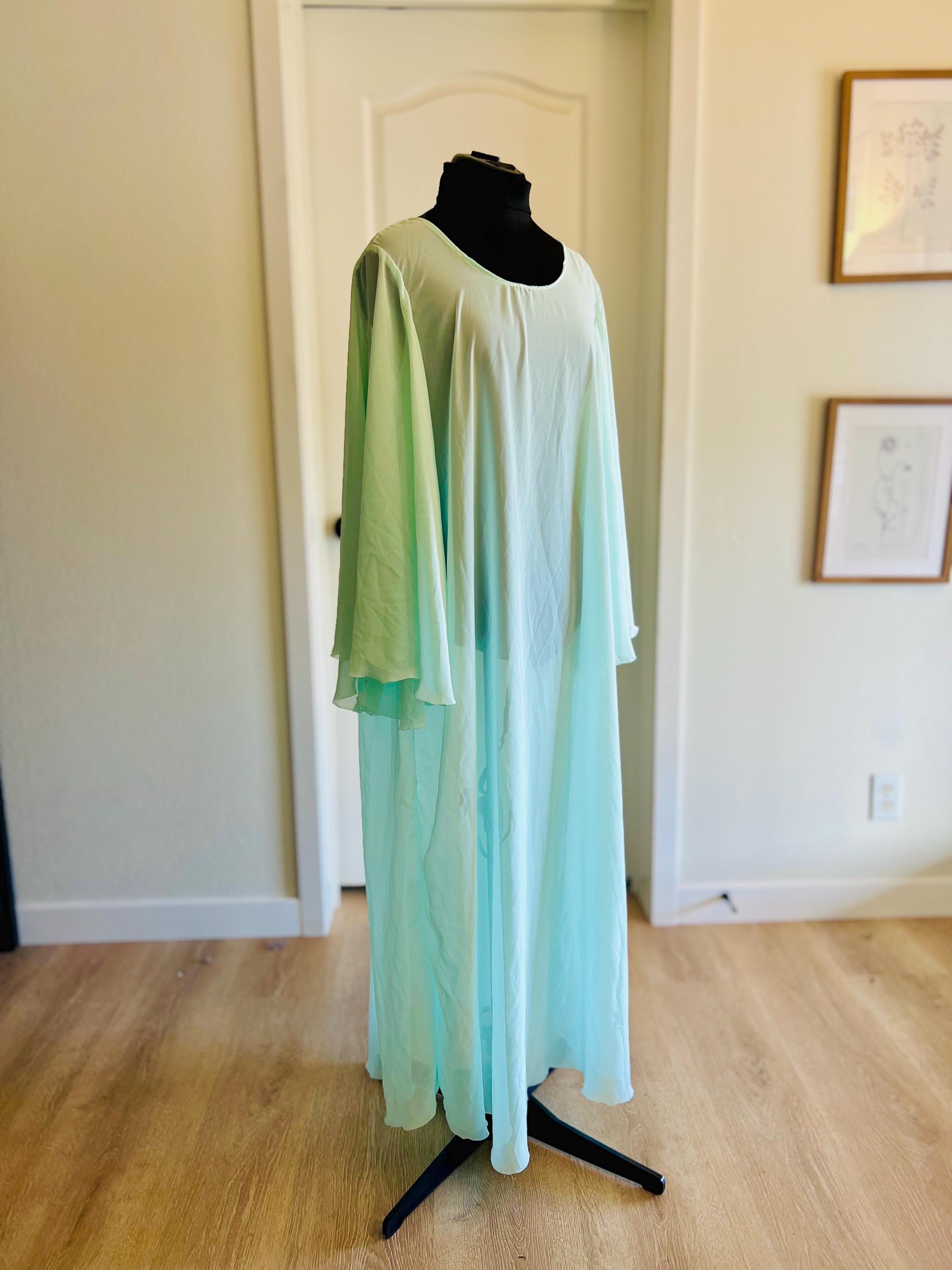 sachin and babi light blue dress MORPHEW Atelier Seafoam Green Beaded Silk Lace Gown with Ripped Chiffon