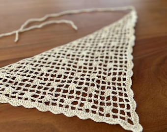 Handmade Irish Crochet Cotton Bandana, Cottagecore Lace Hair Kerchief, Lightweight Autumn Headband
