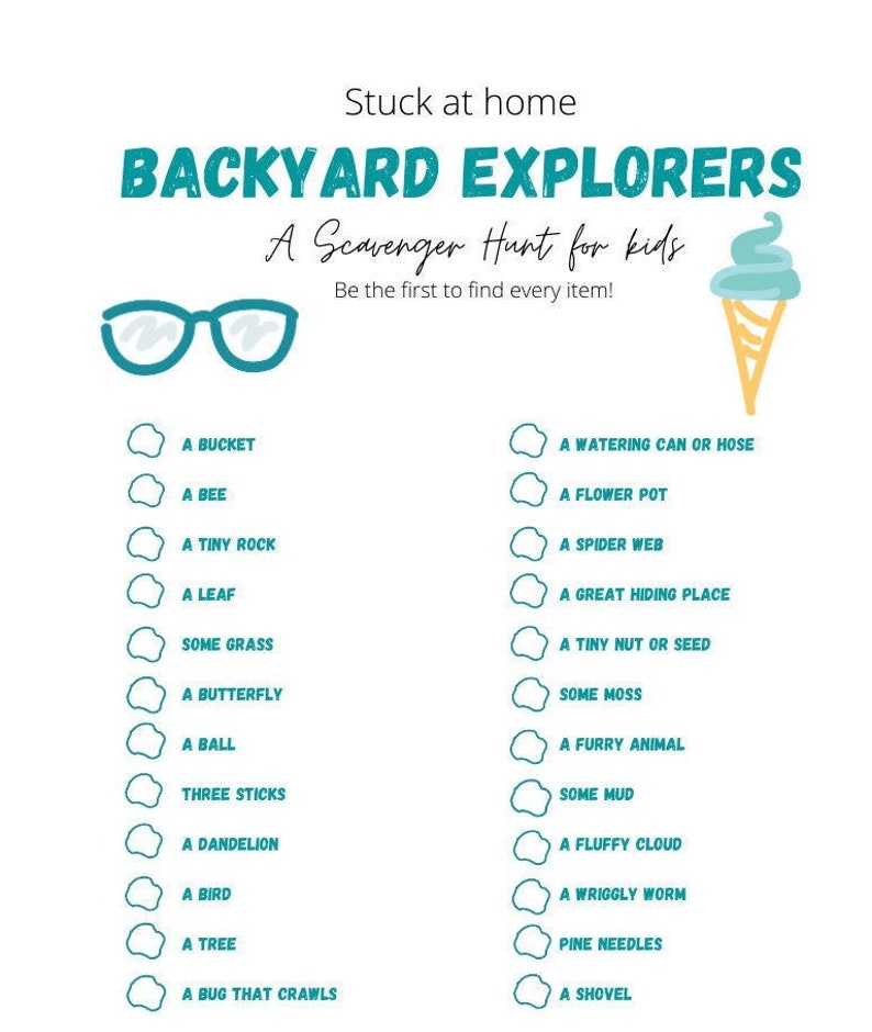 Backyard Scavenger Hunt for Kids -- Instant Download - Etsy