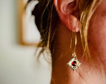 Red Glass Flower Drop Earrings