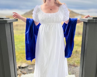 Abito in mussola Regency • Abito da ballo in cotone stile impero con vita alta • Taglia 14