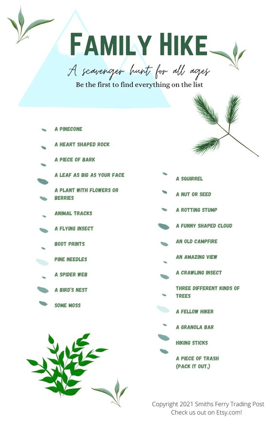 Family Hike Scavenger Hunt-instant DOWNLOAD - Etsy