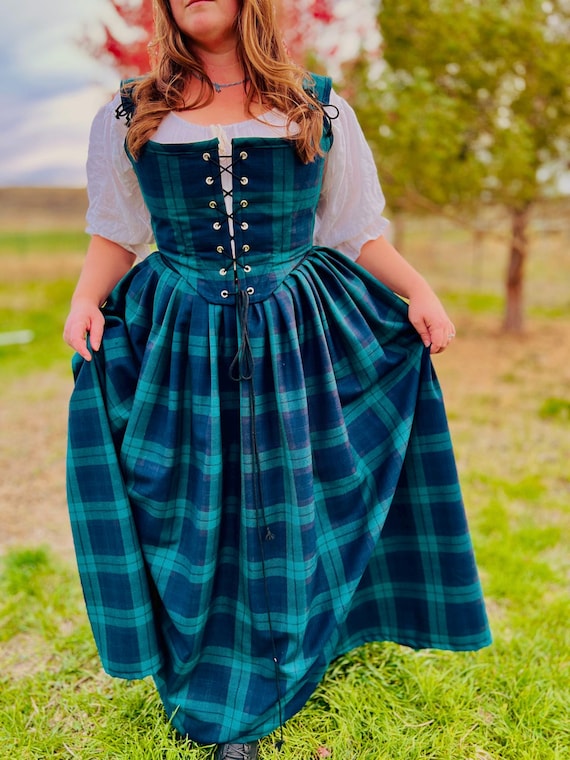 Wool Tartan Petticoat: 18th Century Highland Skirt with Front and Back Ties