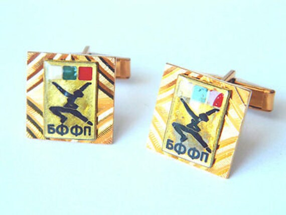 Vintage Sport Skating Brass CUFF LINKS Bulgarian F