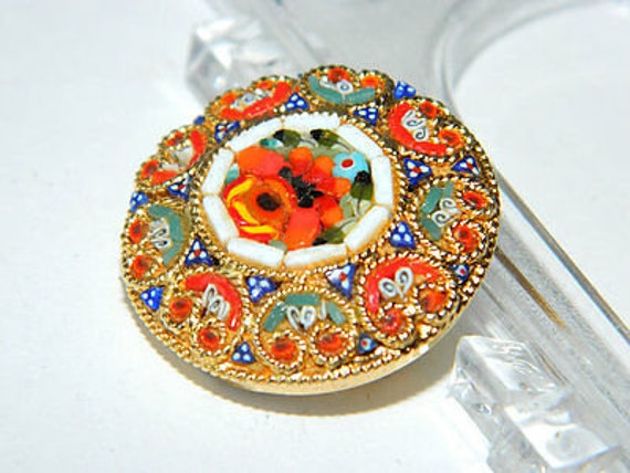 Vintage Italian Micro Mosaic Tessellate Brooch Flo