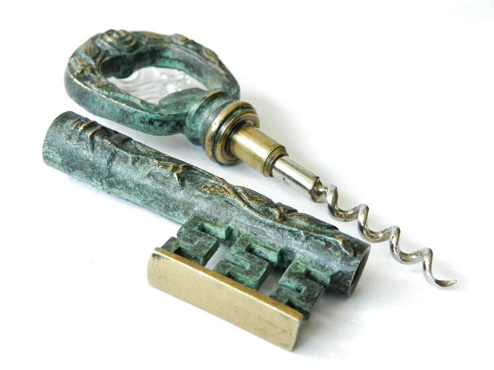 Antique Key Corkscrew Solid Brass Wine Opener Original Vintage Etsy