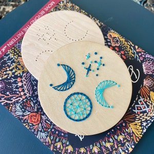 Wood Embroidery Disk Blame it on the Moon Perforated Disk Pattern for Embroidery Stitching, Wood Stitching Blank DIY Disk image 2