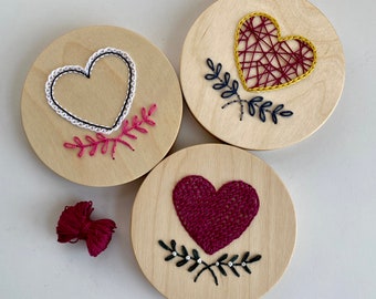 Wood Embroidery Disk "HEART" Perforated Disk Pattern for Embroidery Stitching, Wood Stitching Blank DIY Disk