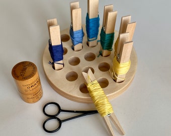 Clothespin Floss Rack (ROUND) for Embroidery Floss, Embroidery Thread Holder, Caddy, Floss Organizer, Thread Rack