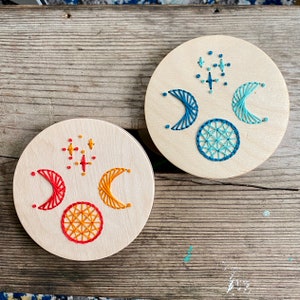 Wood Embroidery Disk Blame it on the Moon Perforated Disk Pattern for Embroidery Stitching, Wood Stitching Blank DIY Disk image 1