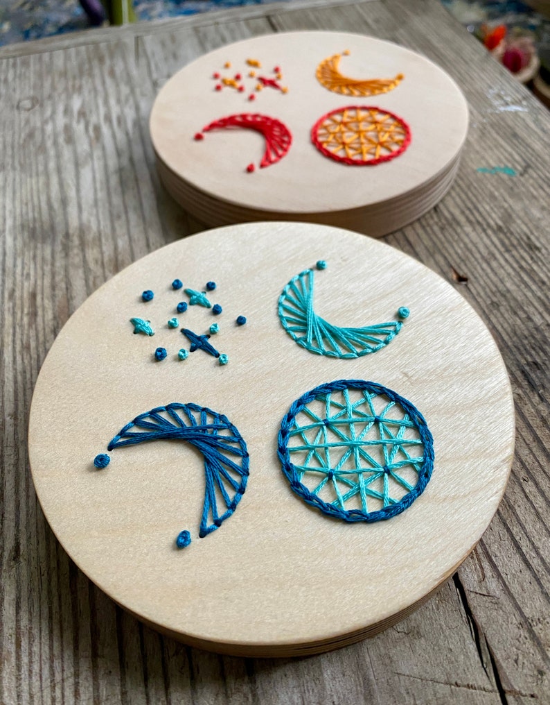 Wood Embroidery Disk Blame it on the Moon Perforated Disk Pattern for Embroidery Stitching, Wood Stitching Blank DIY Disk image 6