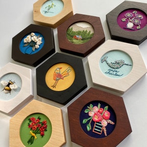 Hexagon Embroidery Hoop Frame: Wooden Display Frame - Multiple Finishes