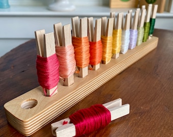 Clothespin Floss Rack (STICK) for Embroidery Floss, Embroidery Thread Holder, Caddy, Floss Organizer, Thread Rack