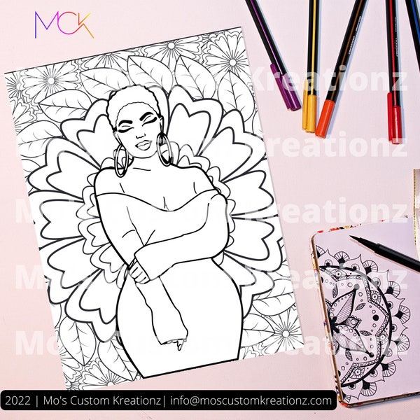 Self Love | Printable Coloring Page | Adult Coloring Page | Printable | DIY | Black Woman | Coloring Therapy