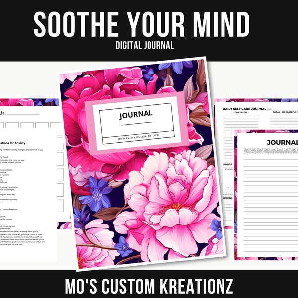 Sooth Your Mind: Digital Journal for Women with Anxiety | Anxiety Journal | Digital Journal for Mindfulness | Anxiety Relief | Mental Health